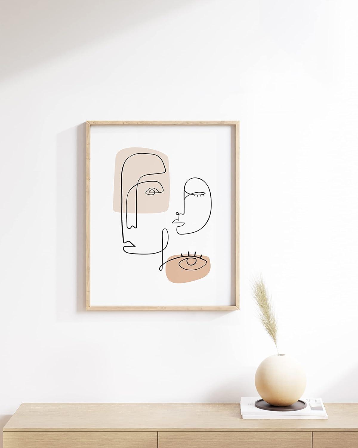 imageHAUS AND HUES Tropical Leaf Wall Art  Monstera ampamp Palm Prints Botanical Line Drawing Greenery Decor Black Frame 24x36Colored Abstract Face