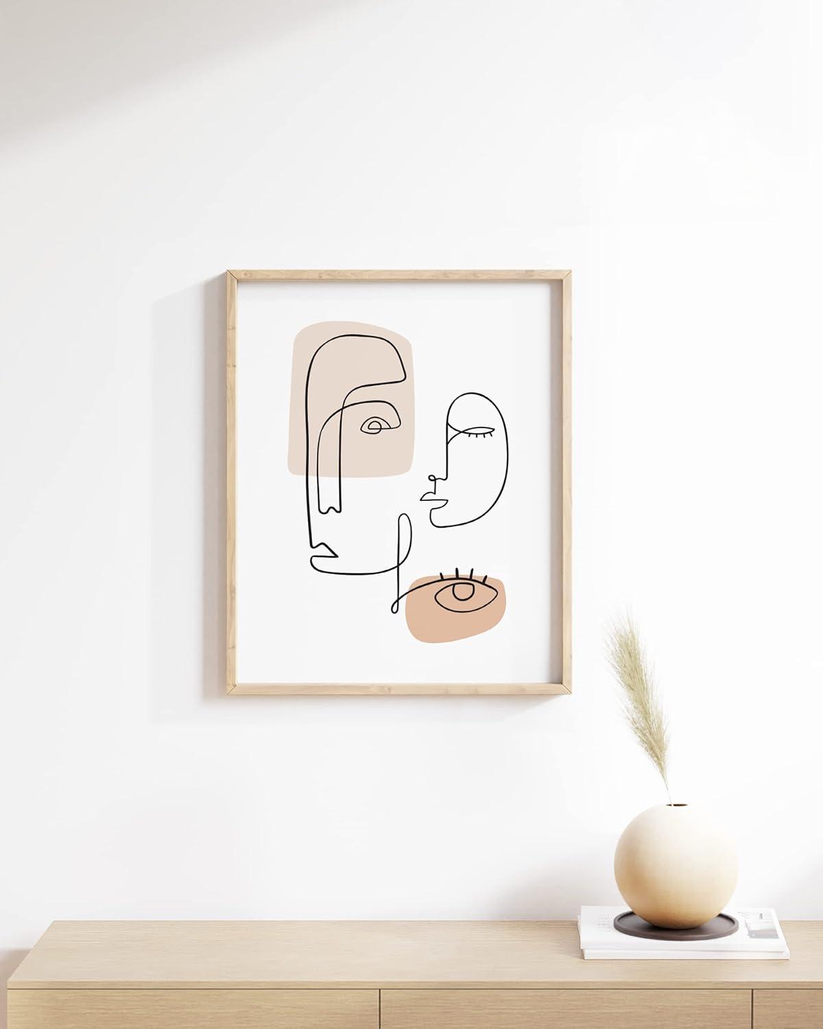 imageHAUS AND HUES Tropical Leaf Wall Art  Monstera ampamp Palm Prints Botanical Line Drawing Greenery Decor Black Frame 24x36Colored Abstract Face