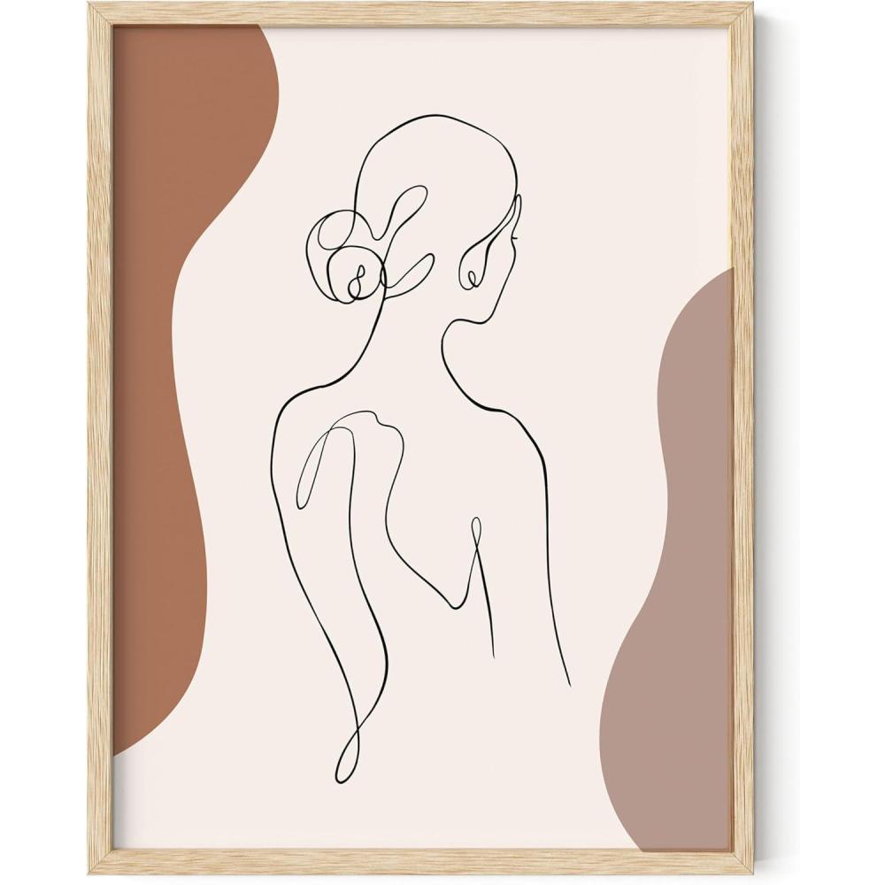 imageHAUS AND HUES Couple Kissing Wall Art Outline Poster  Woman Silhouette Minimalist Decor Bedroom Line Art Beige Frame 24x36Colored Woman