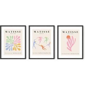 imageHAUS AND HUES Danish Pastel Wall Decor  Set of 3 Matisse Wall Art Danish Pastel Aesthetic Posters for Bedroom Abstract Art Wall Decor for Dorm Living Room Black Frame 24x36Pastel Matisse