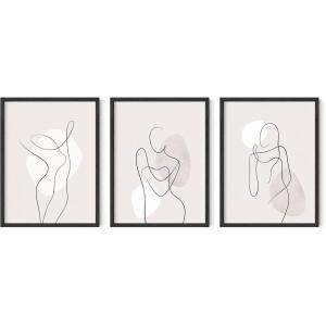 imageHAUS AND HUES Danish Pastel Wall Decor  Set of 3 Matisse Wall Art Danish Pastel Aesthetic Posters for Bedroom Abstract Art Wall Decor for Dorm Living Room Black Frame 24x36Gray Line Art