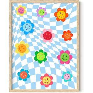 imageHAUS AND HUES Indie ampamp Y2K Posters  Aesthetic Preppy Wall Art Cool Blue Prints for Teen Girls Bedroom Decor Unframed 12x16Checkerboard and Smileys