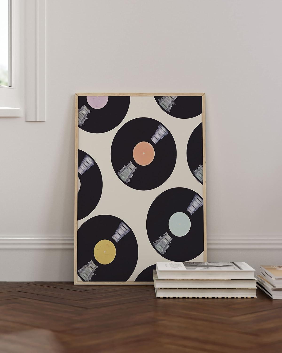 imageHAUS AND HUES Retro Sunglasses Art Poster  Indie Aesthetic Trippy Wall Art Cool Retro Decor for Teen Girls Room Beige Frame 12x16Vintage Discs