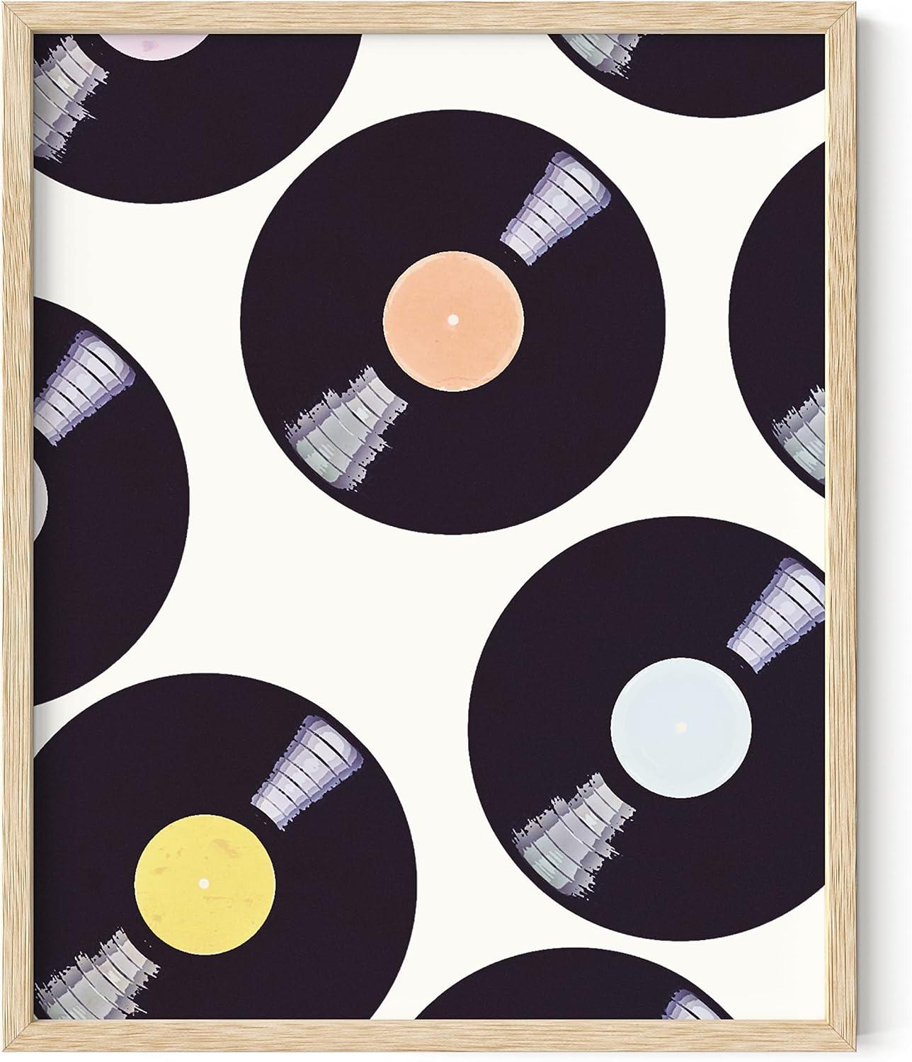 imageHAUS AND HUES Retro Sunglasses Art Poster  Indie Aesthetic Trippy Wall Art Cool Retro Decor for Teen Girls Room Beige Frame 12x16Vintage Discs