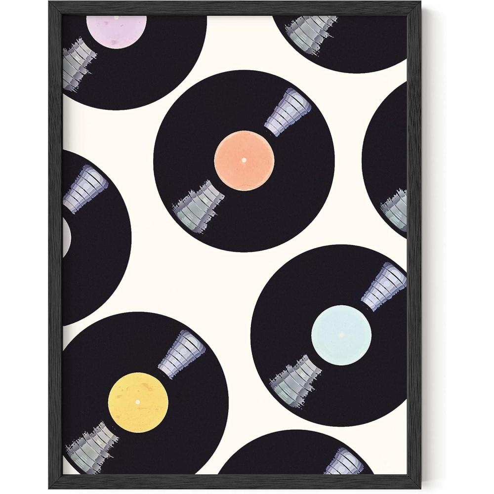 imageHAUS AND HUES Retro Sunglasses Art Poster  Indie Aesthetic Trippy Wall Art Cool Retro Decor for Teen Girls Room Beige Frame 12x16Vintage Discs