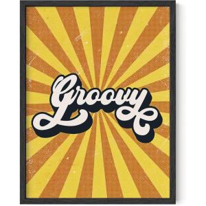 imageHAUS AND HUES Groovy Poster for Bedroom  Retro Wall Art Groovy Room Decor Indie Art Print for Room Aesthetic 70s Poster Hippy Wall Art for Bedrooms BLACK FRAMED 12quot x 16quotGroovy Rays