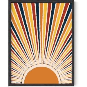 imageHAUS AND HUES Groovy Poster for Bedroom  Retro Wall Art Groovy Room Decor Indie Art Print for Room Aesthetic 70s Poster Hippy Wall Art for Bedrooms BLACK FRAMED 12quot x 16quotSun Rays