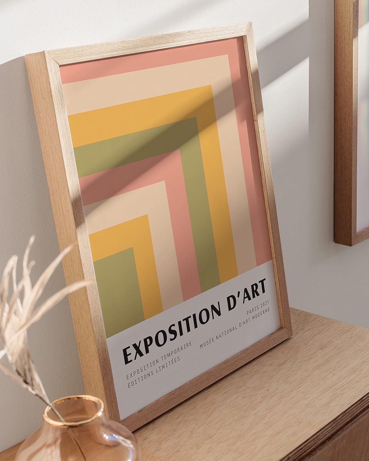 imageHAUS AND HUES Blue Aesthetic Daisy Artwork Indie Room Posters Trendy Wall Art Danish Pastel Decor Beige Frame 16x20Colorful Geometric Angles