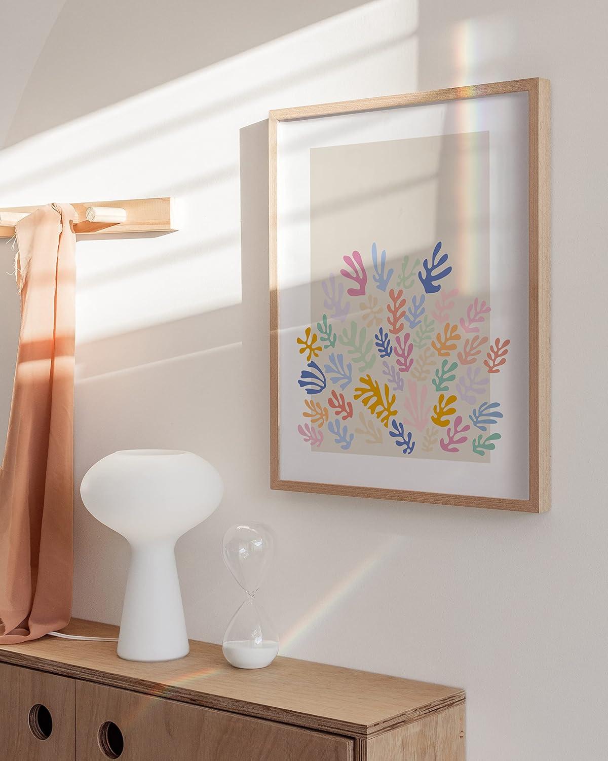 imageHAUS AND HUES Blue Aesthetic Daisy Artwork Indie Room Posters Trendy Wall Art Danish Pastel Decor Black Frame 24x36Colorful Organic Shapes