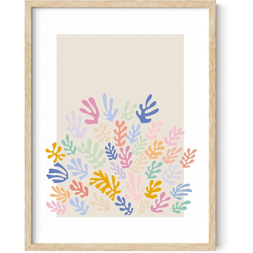 imageHAUS AND HUES Blue Aesthetic Daisy Artwork Indie Room Posters Trendy Wall Art Danish Pastel Decor Beige Frame 16x20Colorful Organic Shapes