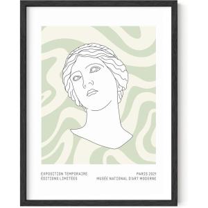 imageHAUS AND HUES Blue Aesthetic Daisy Artwork Indie Room Posters Trendy Wall Art Danish Pastel Decor Beige Frame 16x20Statue on Green Waves