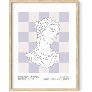 imageHAUS AND HUES Blue Aesthetic Daisy Artwork Indie Room Posters Trendy Wall Art Danish Pastel Decor Beige Frame 16x20Statue on Purple Checks