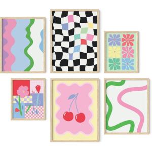 imageHAUS AND HUES Danish Pastel Room Decor Aesthetic  Set of 6 Colorful Wall Art Trendy Posters for Teens Floral Art Pink Abstract Wall Decor Black FrameDanish Pastel