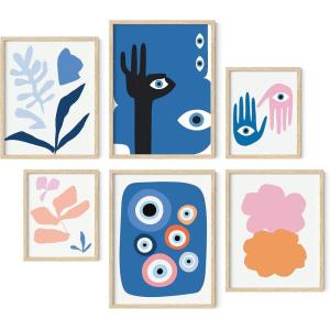 imageHAUS AND HUES Danish Pastel Room Decor Aesthetic  Set of 6 Colorful Wall Art Trendy Posters for Teens Floral Art Pink Abstract Wall Decor Black FrameEvil Eye