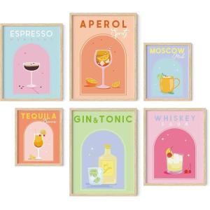 imageHAUS AND HUES Danish Pastel Room Decor Aesthetic  Set of 6 Colorful Wall Art Trendy Posters for Teens Floral Art Pink Abstract Wall Decor Black FrameParty