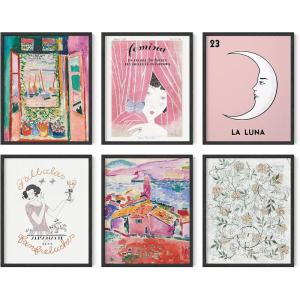 imageHAUS AND HUES Matisse Poster Set  Minimalist Poster Set for Room Aesthetic Frameable Wall Art Frameable Modern Art Black Frame 11x14Pink Classics