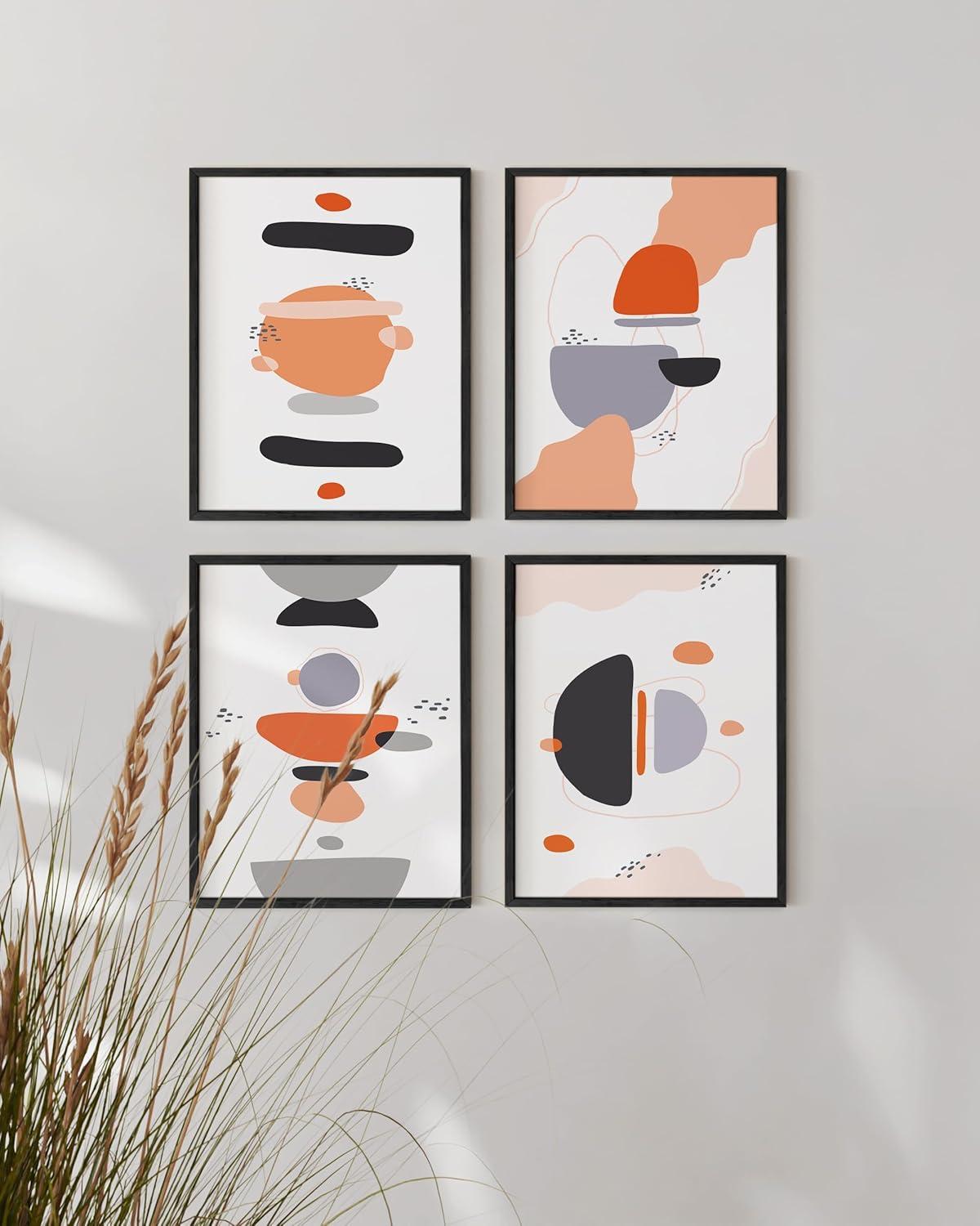 imageHAUS AND HUES Abstract Blue Art  Set of 4 Abstract Art Wall Decor for Living Room Watercolor Prints Wall Art Navy Blue Wall Art Black Frame 11x14Abstract Horizon