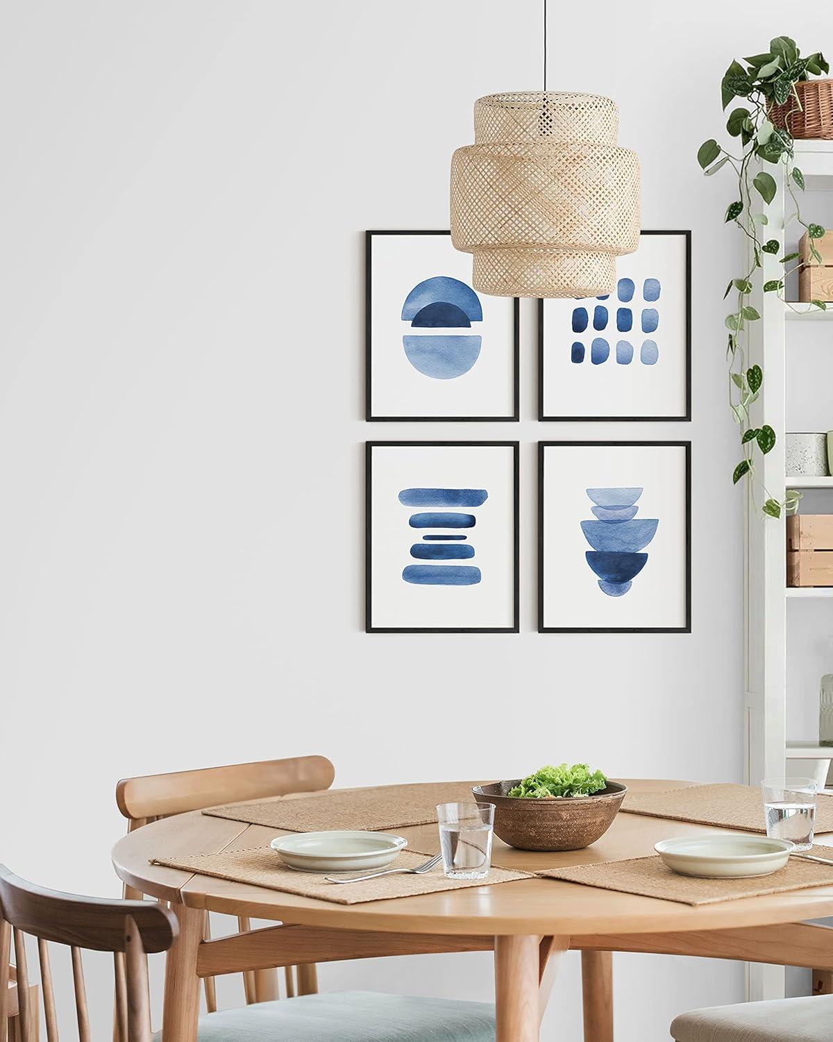 imageHAUS AND HUES Abstract Blue Art  Set of 4 Abstract Art Wall Decor for Living Room Watercolor Prints Wall Art Navy Blue Wall Art Black Frame 11x14Abstract Blue