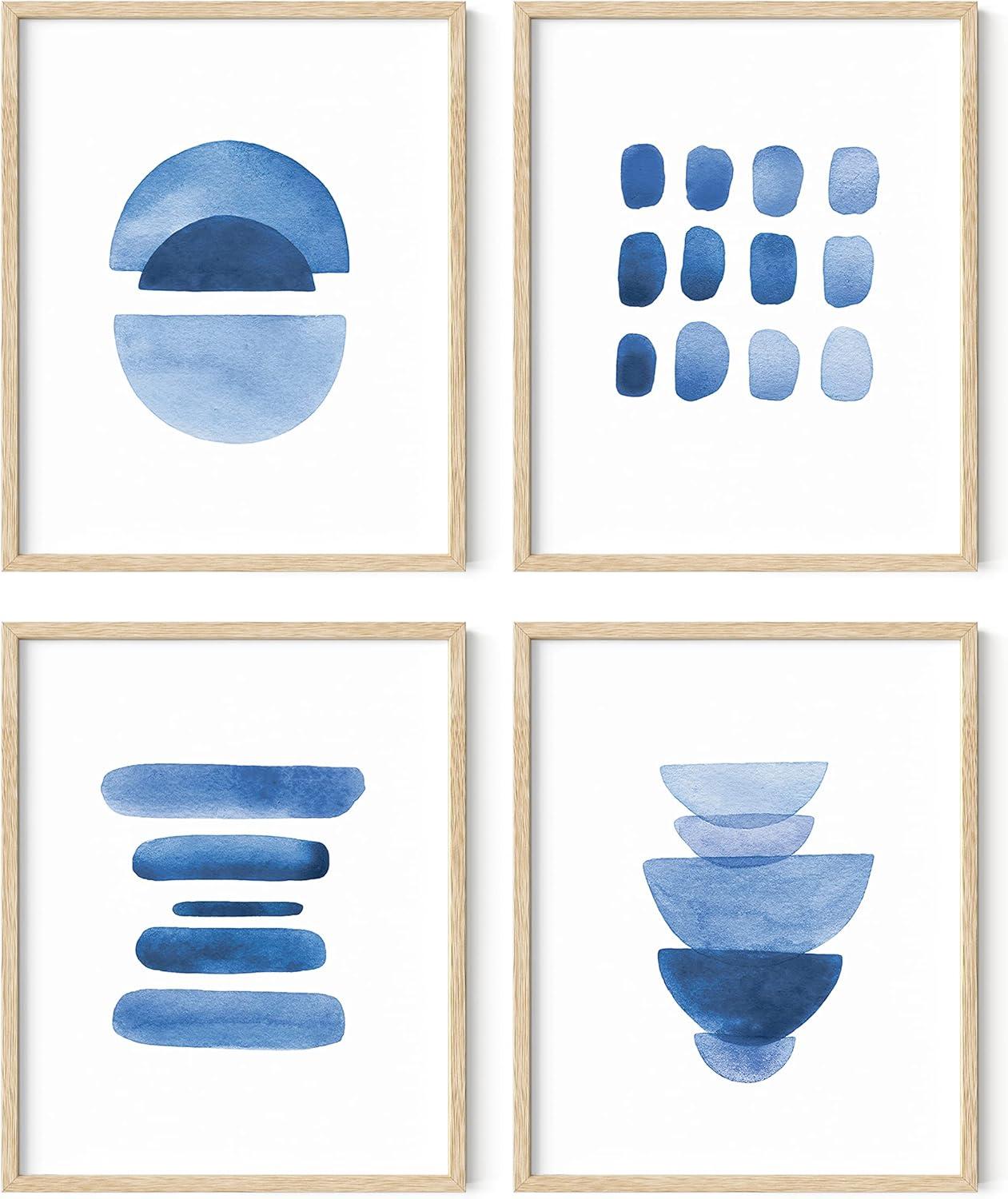 imageHAUS AND HUES Abstract Blue Art  Set of 4 Abstract Art Wall Decor for Living Room Watercolor Prints Wall Art Navy Blue Wall Art Black Frame 11x14Abstract Blue