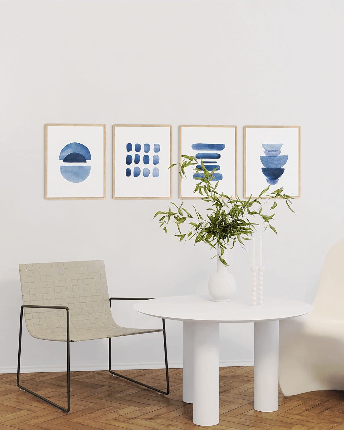 imageHAUS AND HUES Abstract Blue Art  Set of 4 Abstract Art Wall Decor for Living Room Watercolor Prints Wall Art Navy Blue Wall Art Black Frame 11x14Abstract Blue