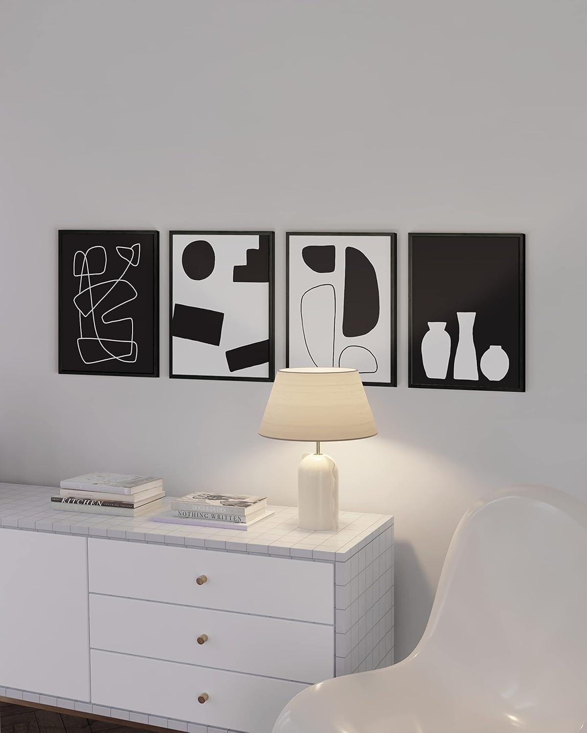 imageHAUS AND HUES Abstract Blue Art  Set of 4 Abstract Art Wall Decor for Living Room Watercolor Prints Wall Art Navy Blue Wall Art Black Frame 11x14BW Modern Shapes Set of 4