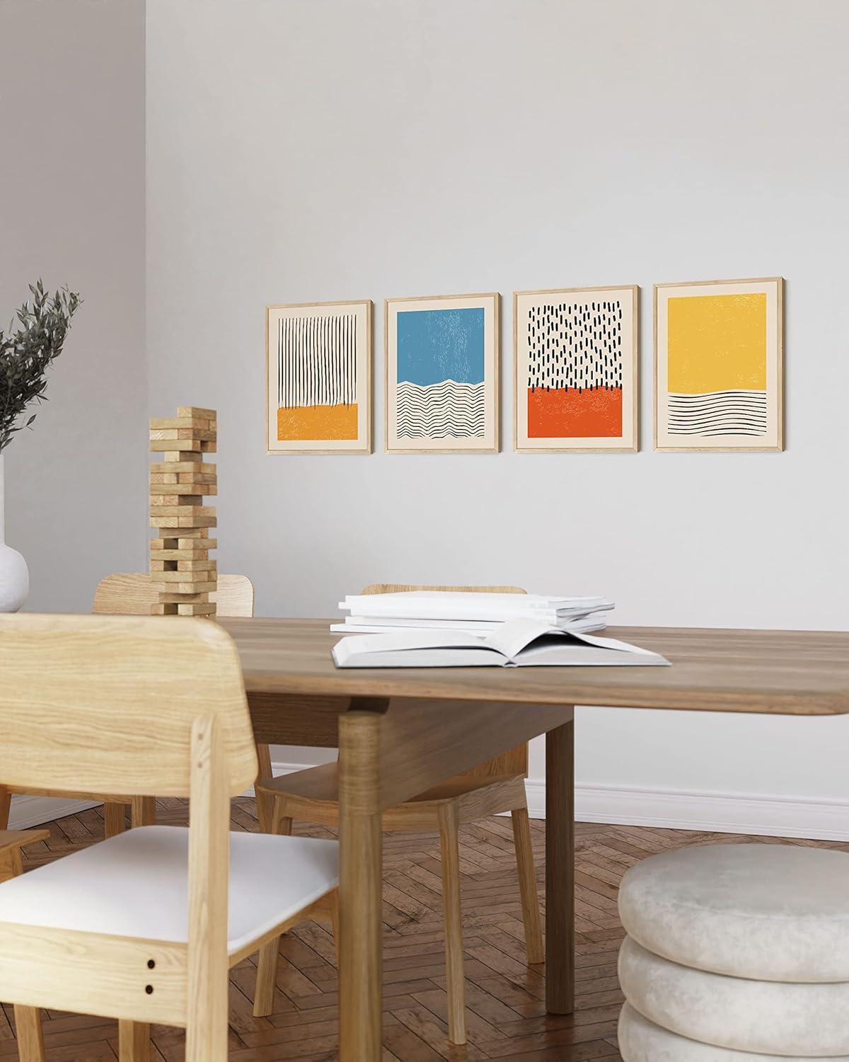 imageHAUS AND HUES Abstract Blue Art  Set of 4 Abstract Art Wall Decor for Living Room Watercolor Prints Wall Art Navy Blue Wall Art Black Frame 11x14Colors  Lines