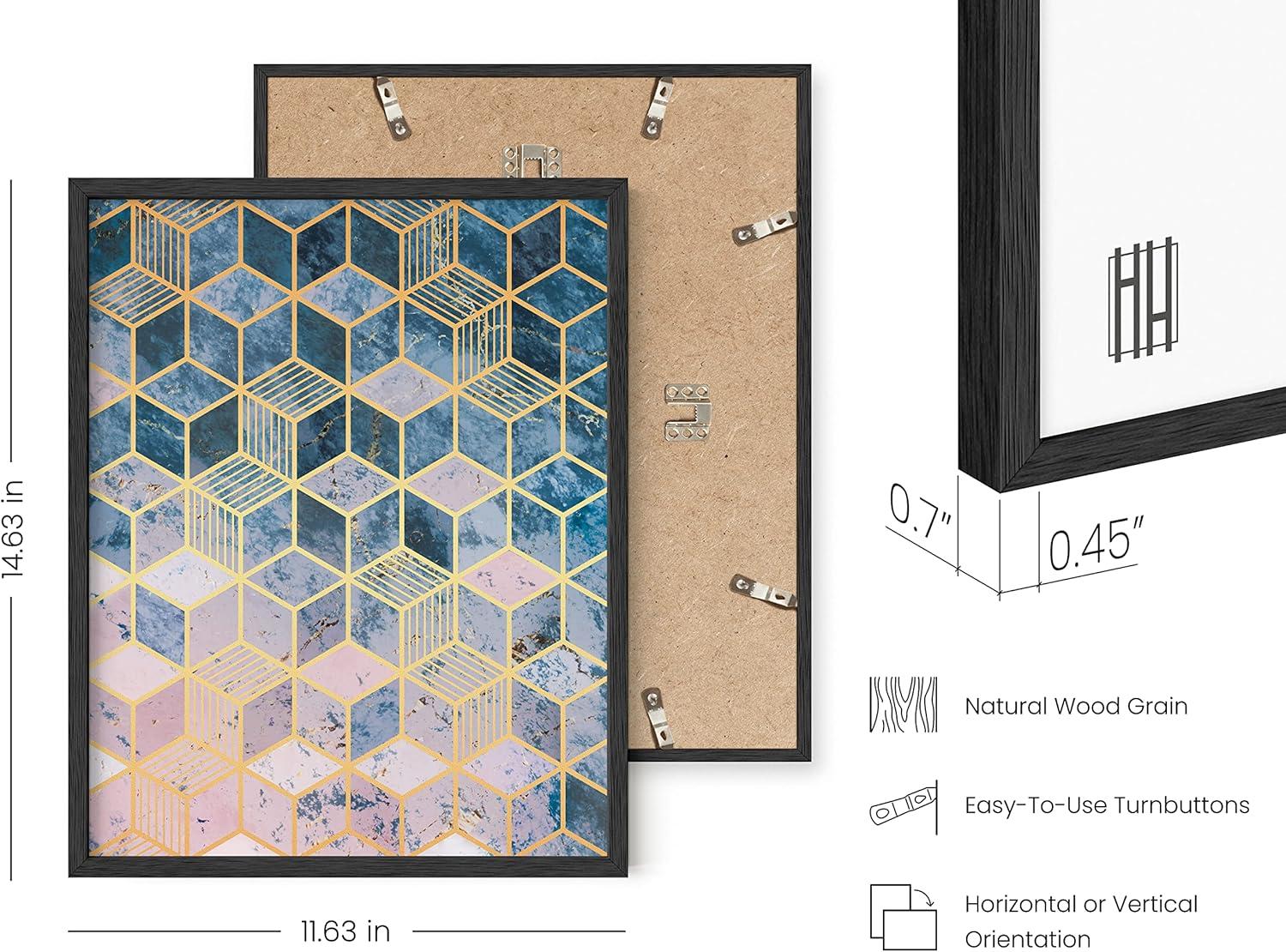 imageHAUS AND HUES Abstract Blue Art  Set of 4 Abstract Art Wall Decor for Living Room Watercolor Prints Wall Art Navy Blue Wall Art Black Frame 11x14Geometric