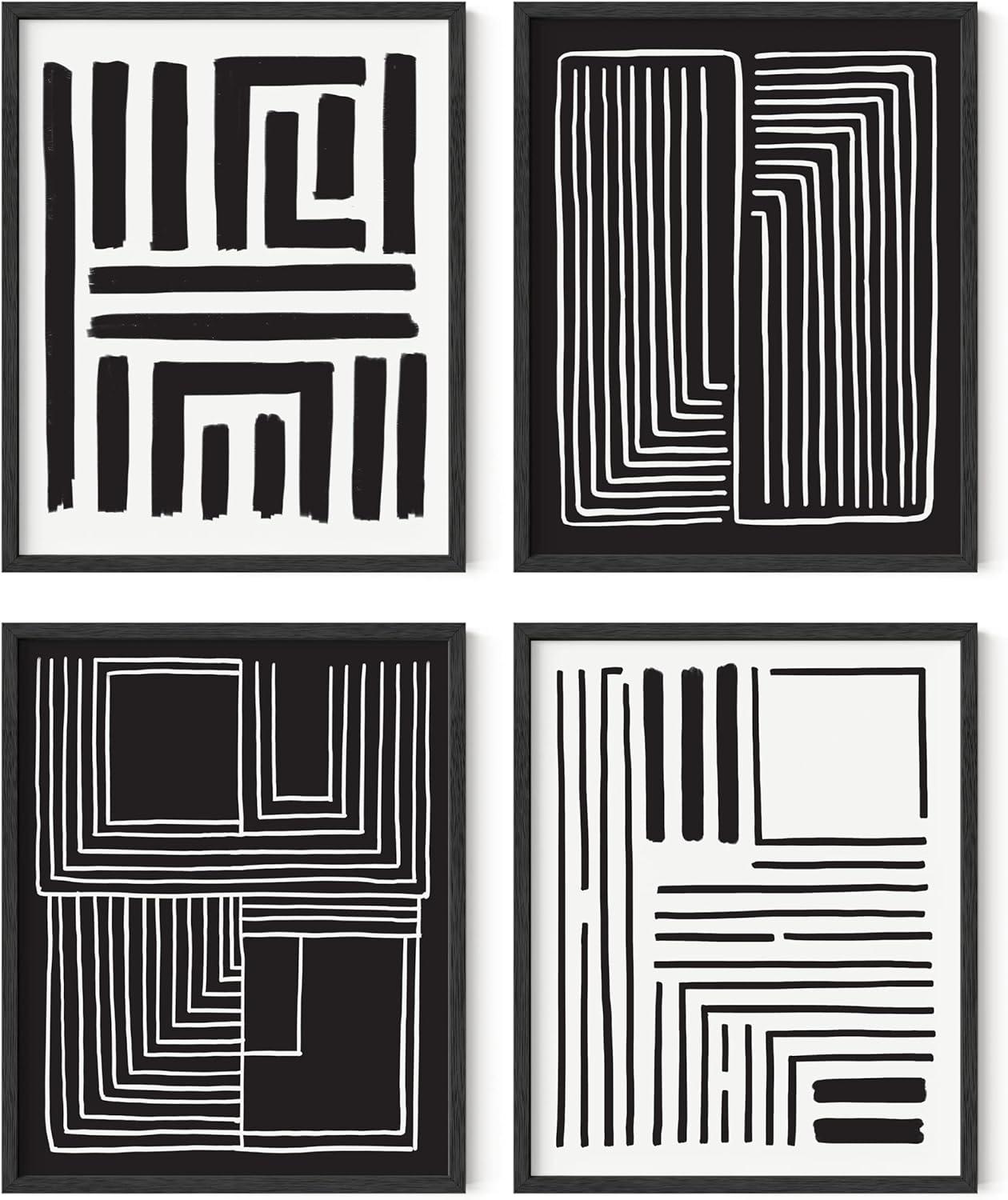 imageHAUS AND HUES Abstract Blue Art  Set of 4 Abstract Art Wall Decor for Living Room Watercolor Prints Wall Art Navy Blue Wall Art Black Frame 11x14Maze Set of 4