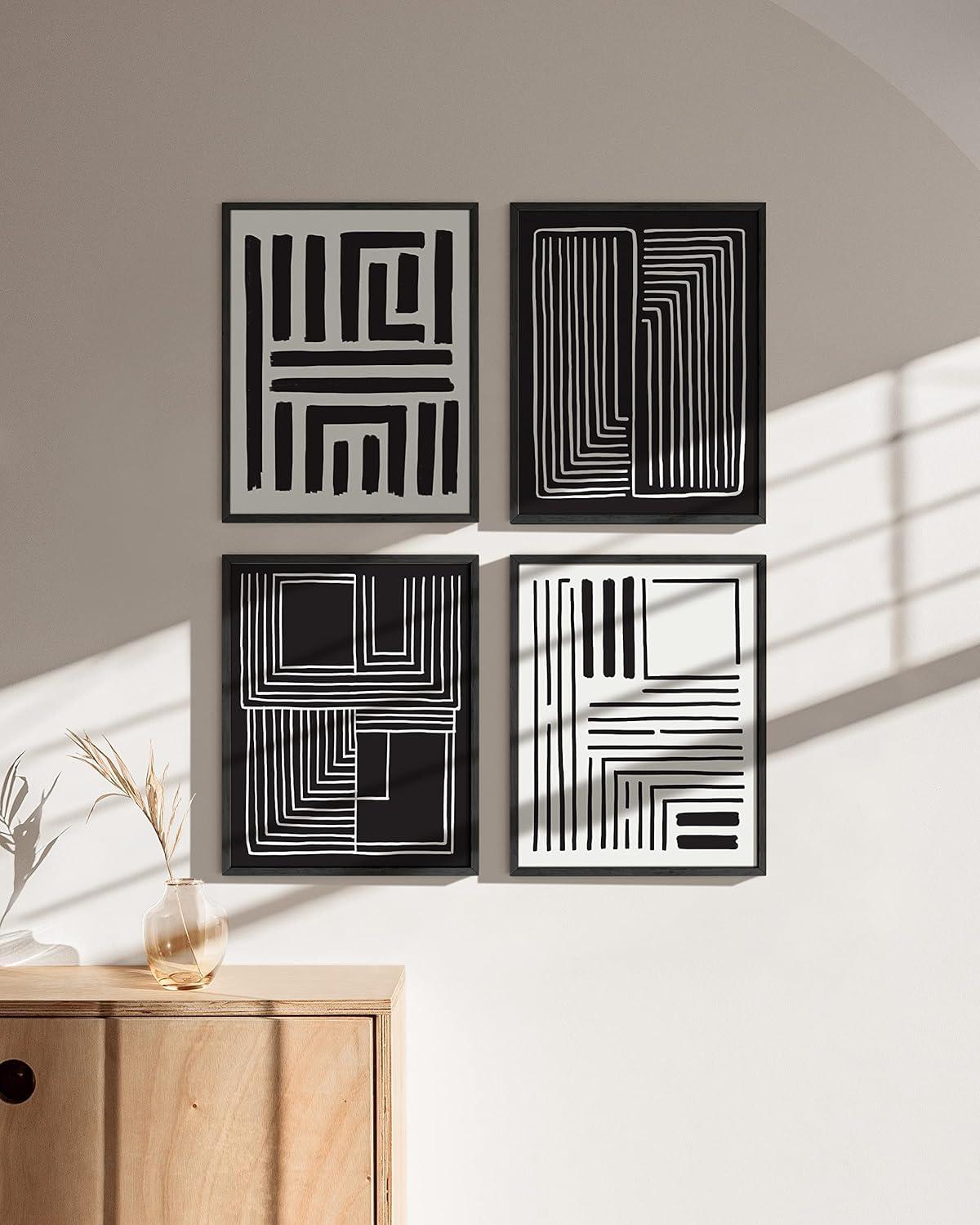 imageHAUS AND HUES Abstract Blue Art  Set of 4 Abstract Art Wall Decor for Living Room Watercolor Prints Wall Art Navy Blue Wall Art Black Frame 11x14Maze Set of 4