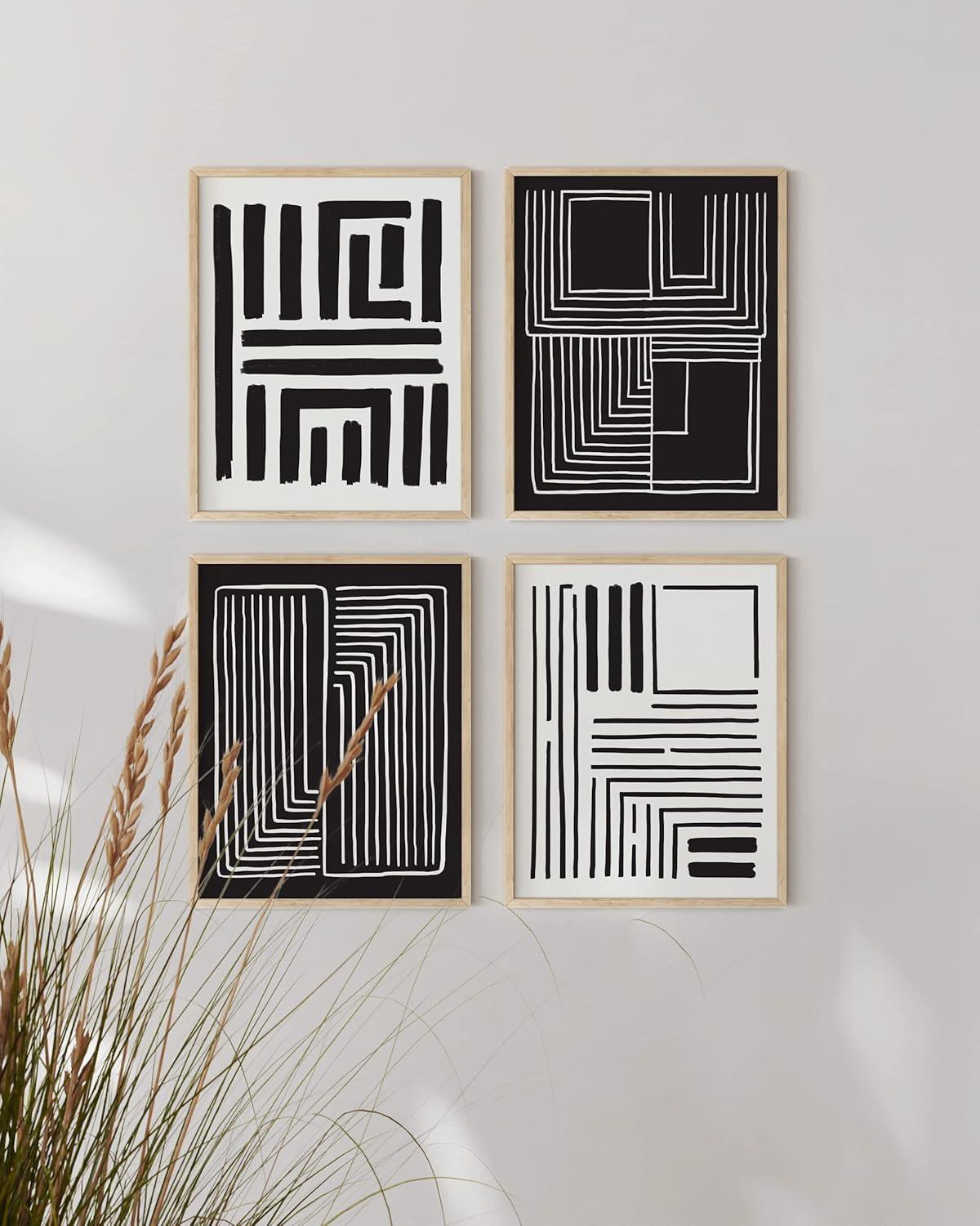 imageHAUS AND HUES Abstract Blue Art  Set of 4 Abstract Art Wall Decor for Living Room Watercolor Prints Wall Art Navy Blue Wall Art Black Frame 11x14Maze Set of 4