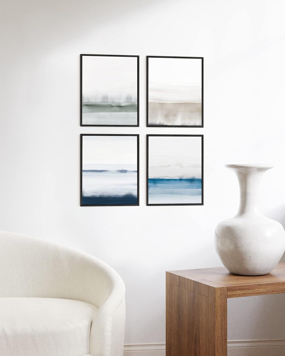 imageHAUS AND HUES Abstract Blue Art  Set of 4 Abstract Art Wall Decor for Living Room Watercolor Prints Wall Art Navy Blue Wall Art Black Frame 11x14Multi Watercolor