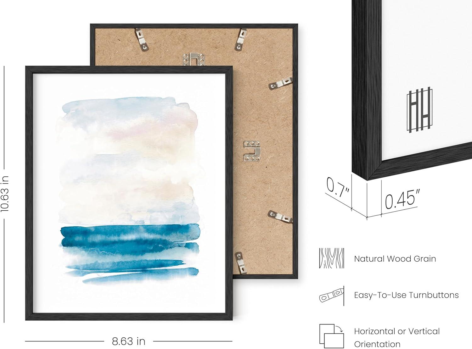 imageHAUS AND HUES Abstract Blue Art  Set of 4 Abstract Art Wall Decor for Living Room Watercolor Prints Wall Art Navy Blue Wall Art Black Frame 11x14Seascape Set of 4