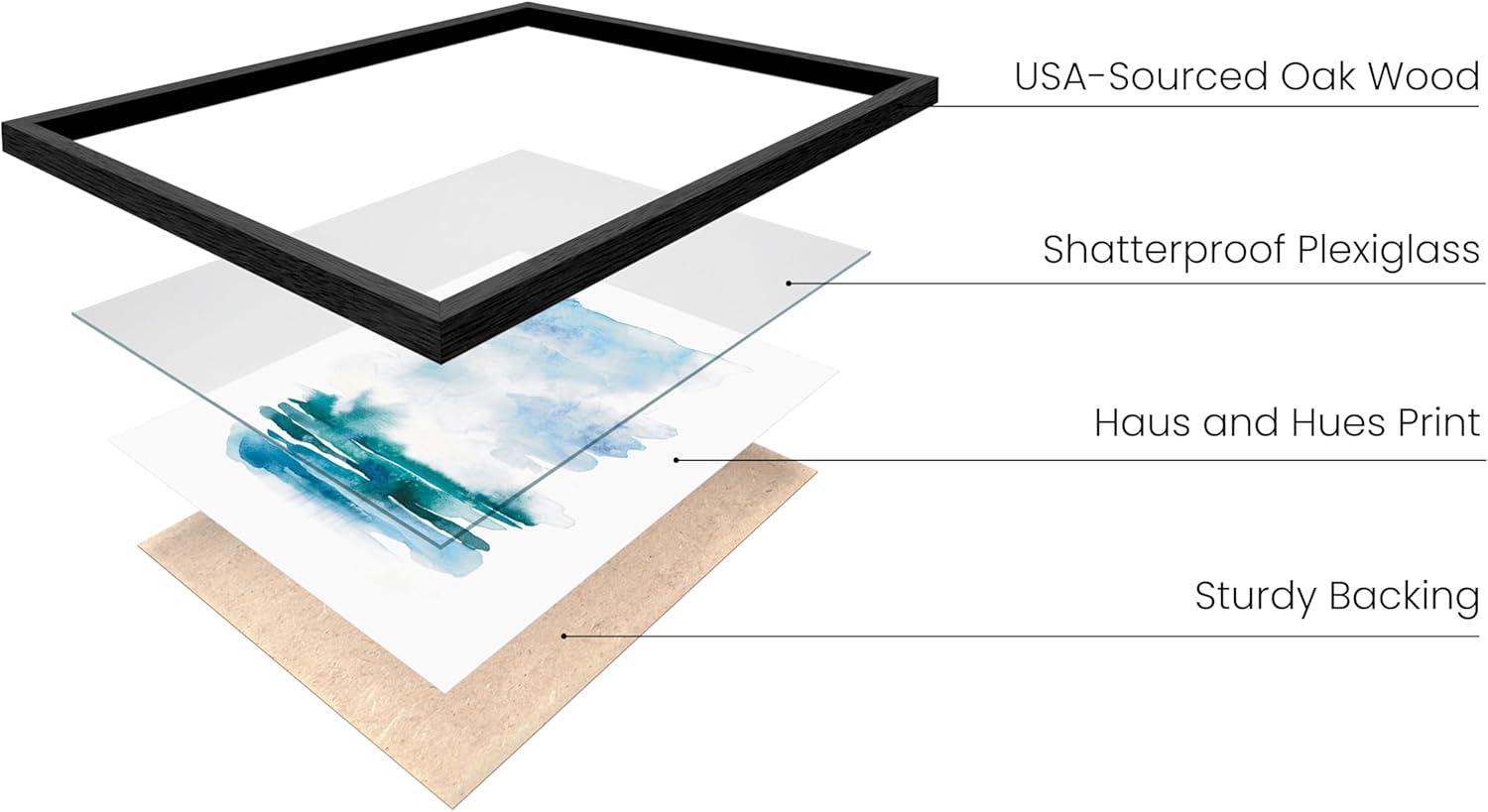imageHAUS AND HUES Abstract Blue Art  Set of 4 Abstract Art Wall Decor for Living Room Watercolor Prints Wall Art Navy Blue Wall Art Black Frame 11x14Seascape Set of 4