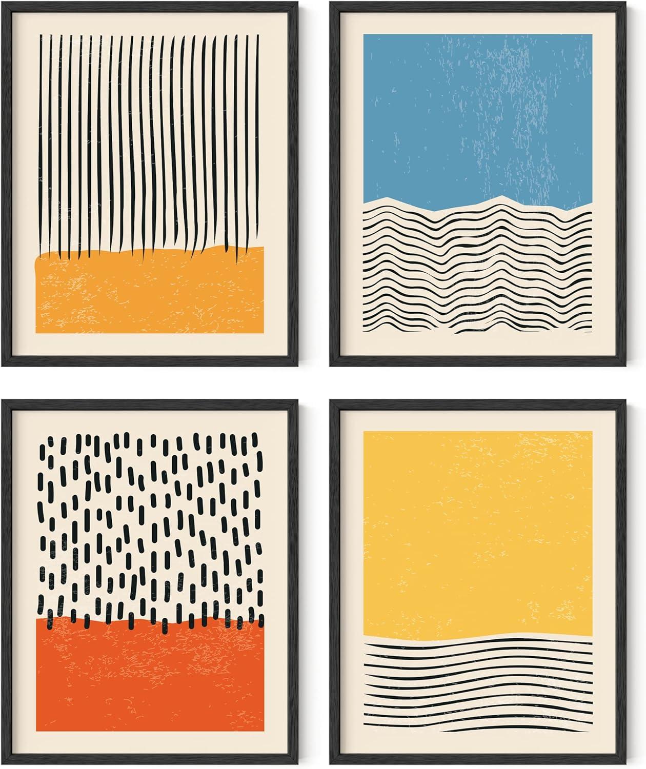 imageHAUS AND HUES Abstract Blue Art  Set of 4 Navy Blue Prints Modern Paintings and Wall Art for Home Decor Unframed 11x14Colors  Lines