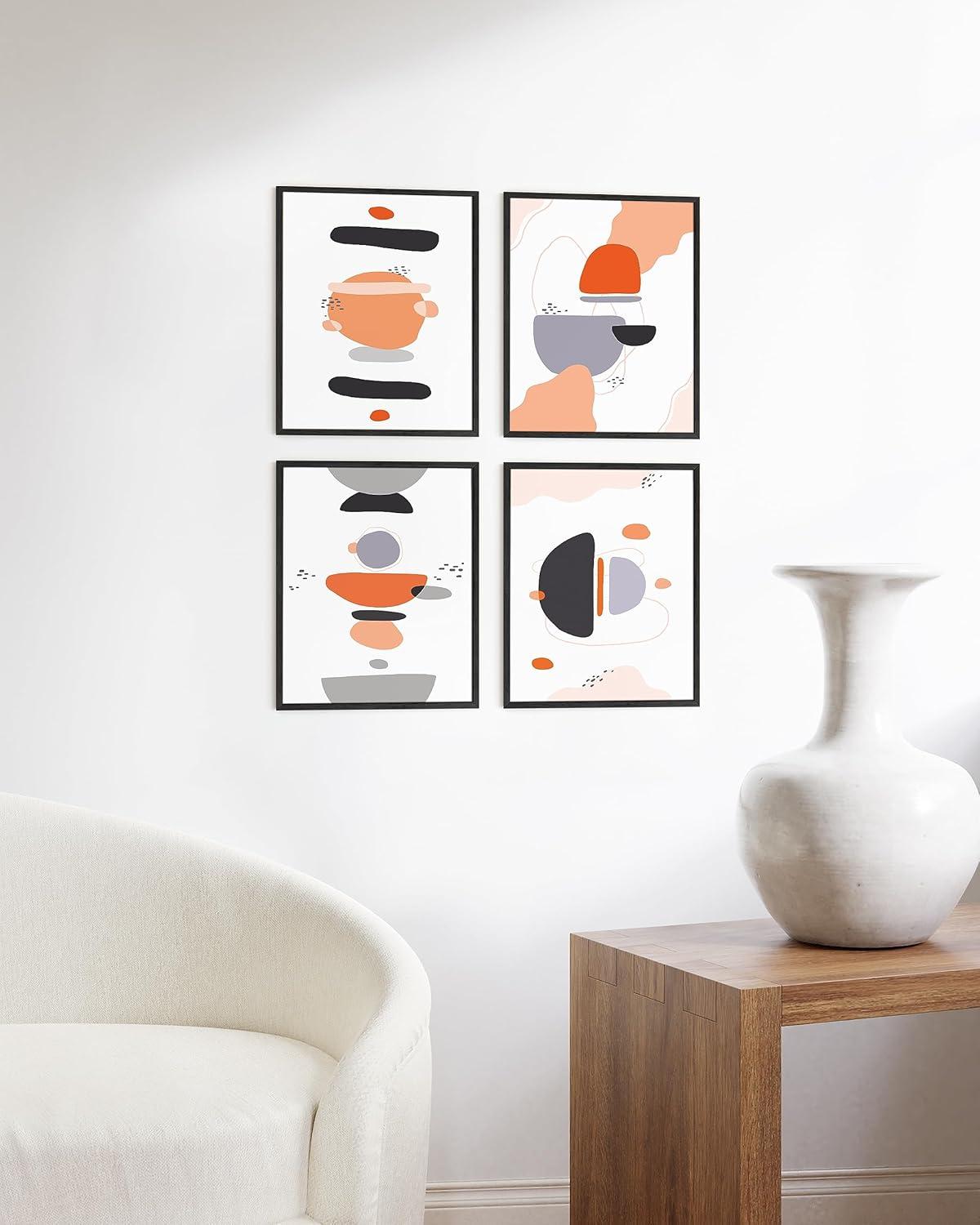 imageHAUS AND HUES Blue Abstract Wall Art  Set of 4 Watercolor Prints Abstract Blue Art Abstract Wall Art with Frame Abstract Art Wall Decor Watercolor Art Prints Black Frame 16x20Abstract Horizon