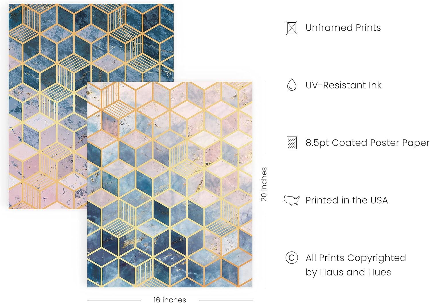 imageHAUS AND HUES Blue Abstract Wall Art  Set of 4 Watercolor Prints Abstract Blue Art Abstract Wall Art with Frame Abstract Art Wall Decor Watercolor Art Prints Black Frame 16x20Geometric