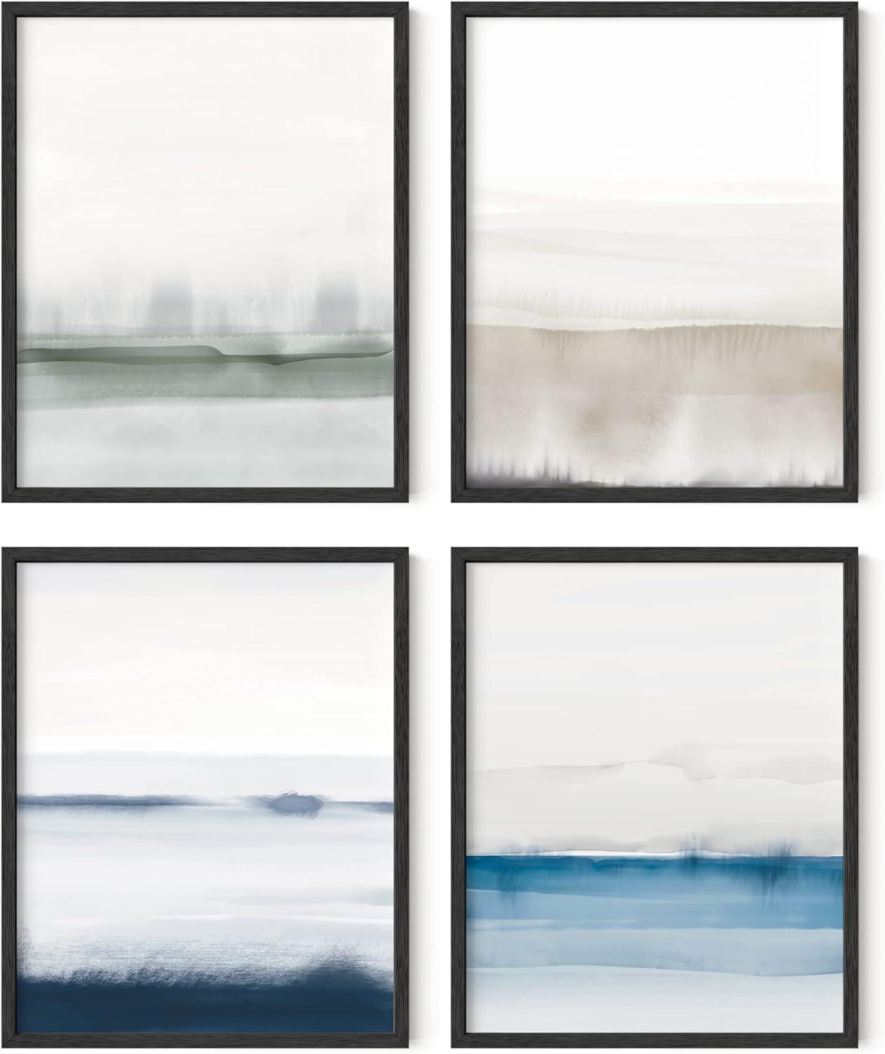 imageHAUS AND HUES Blue Abstract Wall Art  Set of 4 Watercolor Prints Abstract Blue Art Abstract Wall Art with Frame Abstract Art Wall Decor Watercolor Art Prints Black Frame 16x20Multi Watercolor