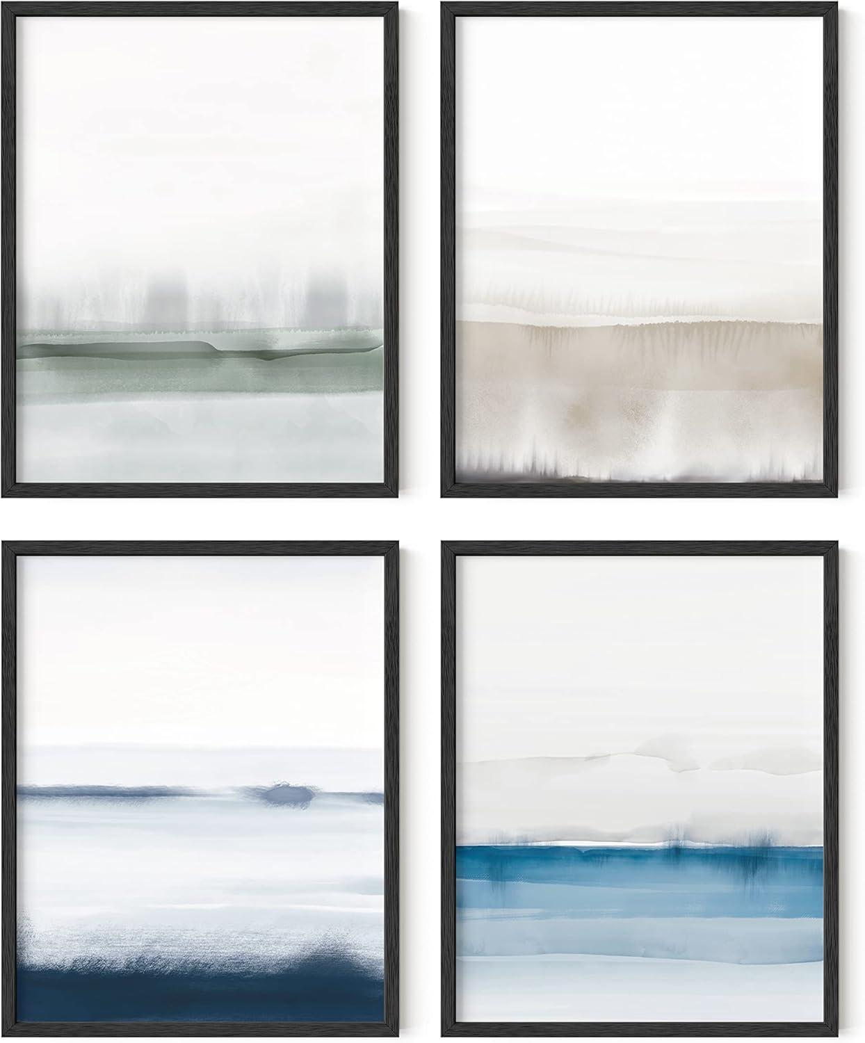 imageHAUS AND HUES Blue Abstract Wall Art  Set of 4 Watercolor Prints Abstract Blue Art Abstract Wall Art with Frame Abstract Art Wall Decor Watercolor Art Prints Black Frame 16x20Multi Watercolor