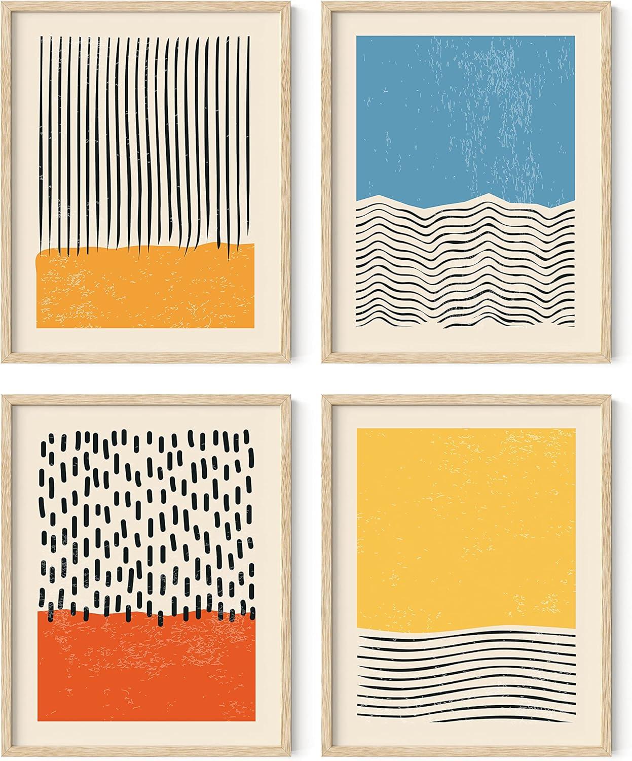 imageHAUS AND HUES Blue Abstract Wall Art  Set of 4 Watercolor Prints Abstract Blue Art Abstract Wall Art with Frame Abstract Art Wall Decor Watercolor Art Prints Black Frame 16x20Colors  Lines