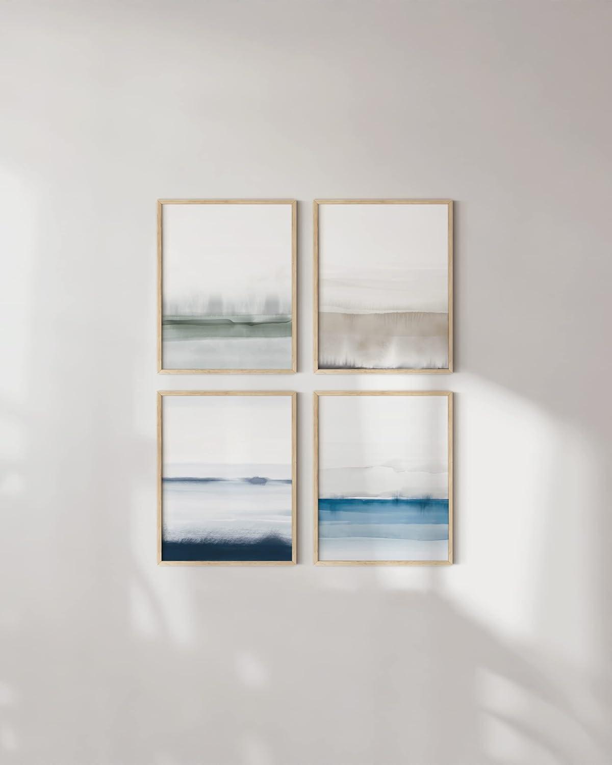 imageHAUS AND HUES Blue Abstract Wall Art  Set of 4 Watercolor Prints Abstract Blue Art Abstract Wall Art with Frame Abstract Art Wall Decor Watercolor Art Prints Black Frame 16x20Multi Watercolor