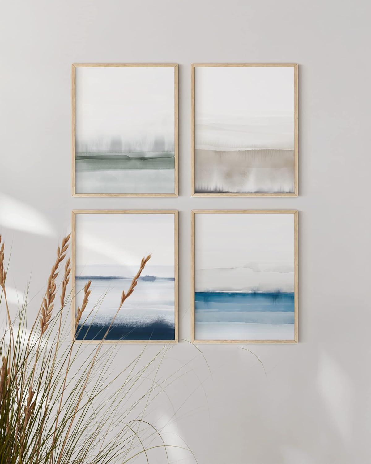 imageHAUS AND HUES Blue Abstract Wall Art  Set of 4 Watercolor Prints Abstract Blue Art Abstract Wall Art with Frame Abstract Art Wall Decor Watercolor Art Prints Black Frame 16x20Multi Watercolor