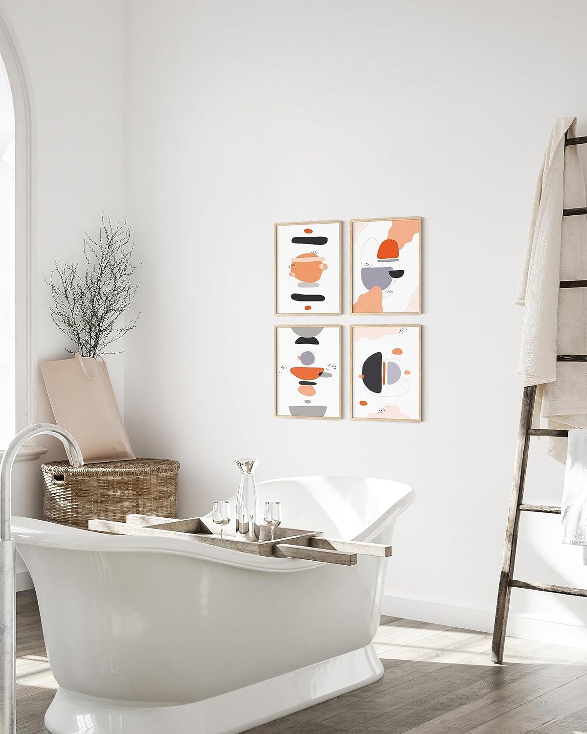 imageHAUS AND HUES Blue Abstract Wall Art  Set of 4 Watercolor Prints Abstract Blue Art Abstract Wall Art with Frame Abstract Art Wall Decor Watercolor Art Prints Black Frame 16x20Abstract Horizon