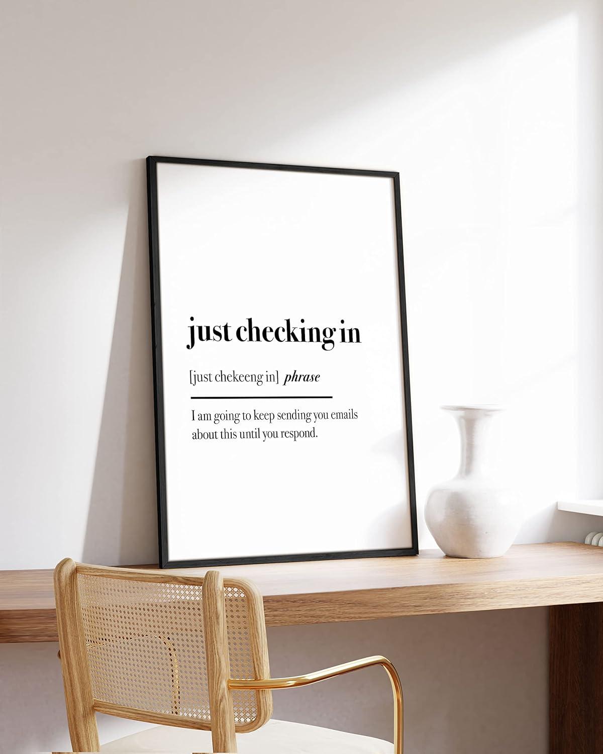 imageHAUS AND HUES Home Office Wall Decor  Funny Wall Art for Office Cubicle Wall Decor Funny Office Decorations for Work Funny Cubicle Decor Wall Sayings for Office Meeting Framed Beige 16x20Just Checking In