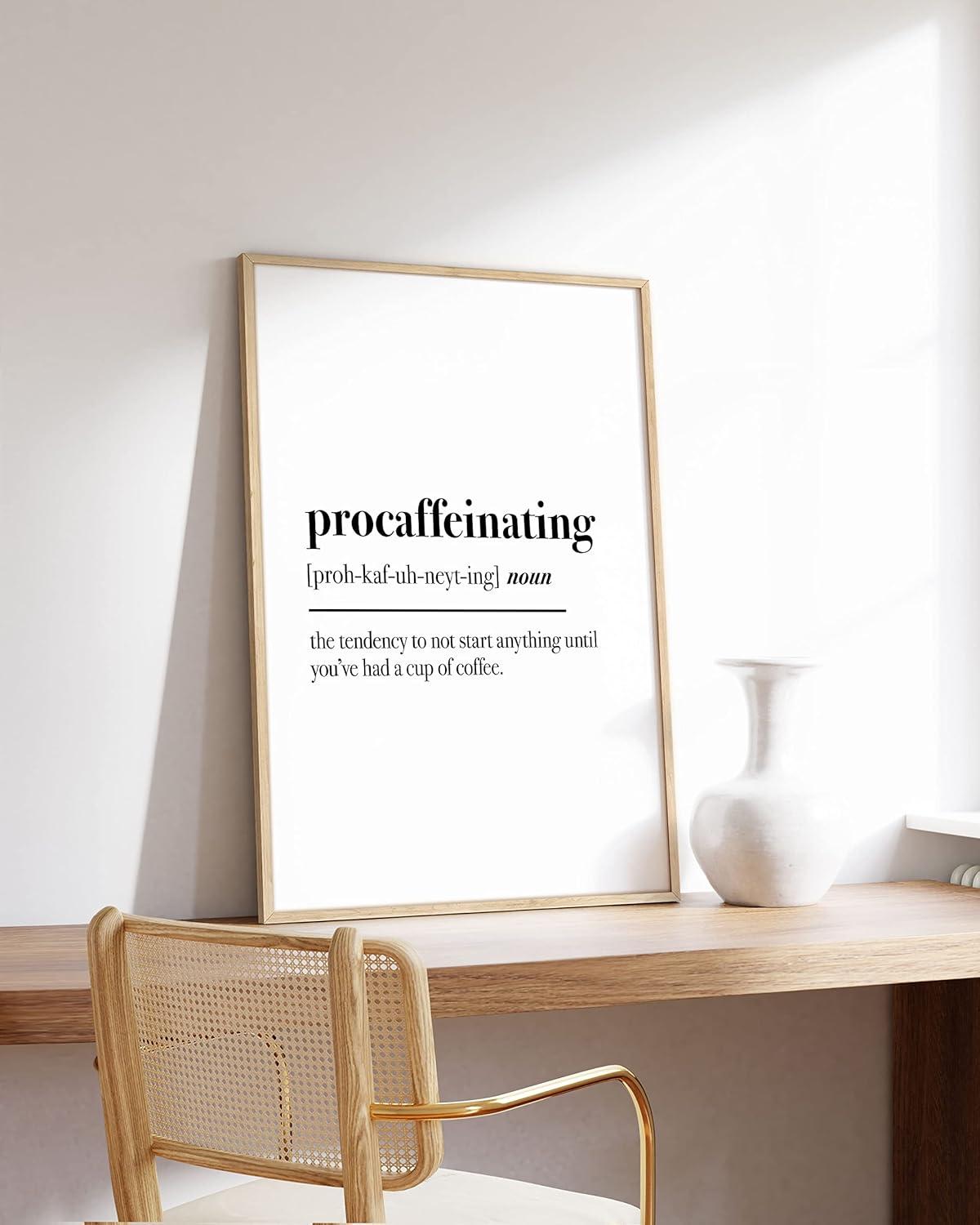 imageHAUS AND HUES Home Office Wall Decor  Funny Wall Art for Office Cubicle Wall Decor Funny Office Decorations for Work Funny Cubicle Decor Wall Sayings for Office Meeting Framed Beige 16x20Procaffeinating