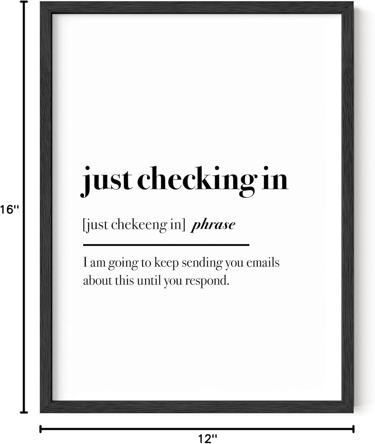 imageHAUS AND HUES Home Office Wall Decor  Funny Wall Art for Office Cubicle Wall Decor Funny Office Decorations for Work Funny Cubicle Decor Wall Sayings for Office Meeting Framed Beige 16x20Just Checking In