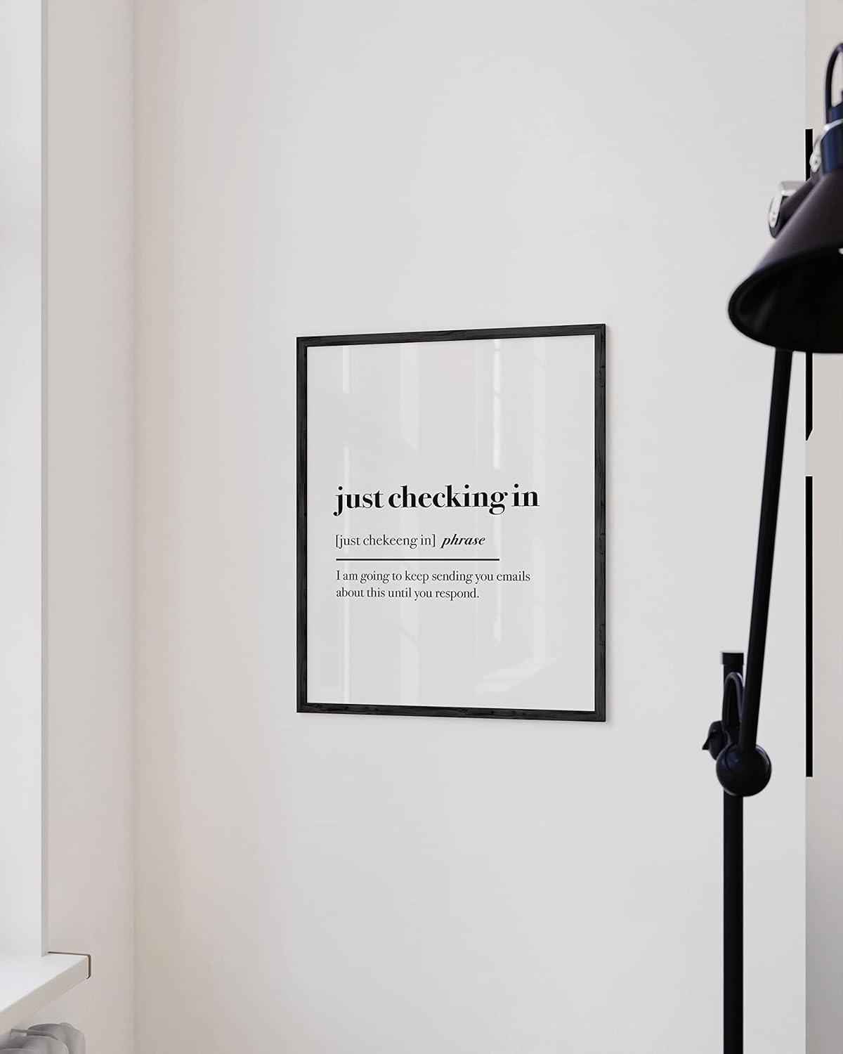 imageHAUS AND HUES Home Office Wall Decor  Funny Wall Art for Office Cubicle Wall Decor Funny Office Decorations for Work Funny Cubicle Decor Wall Sayings for Office Meeting Framed Beige 16x20Just Checking In