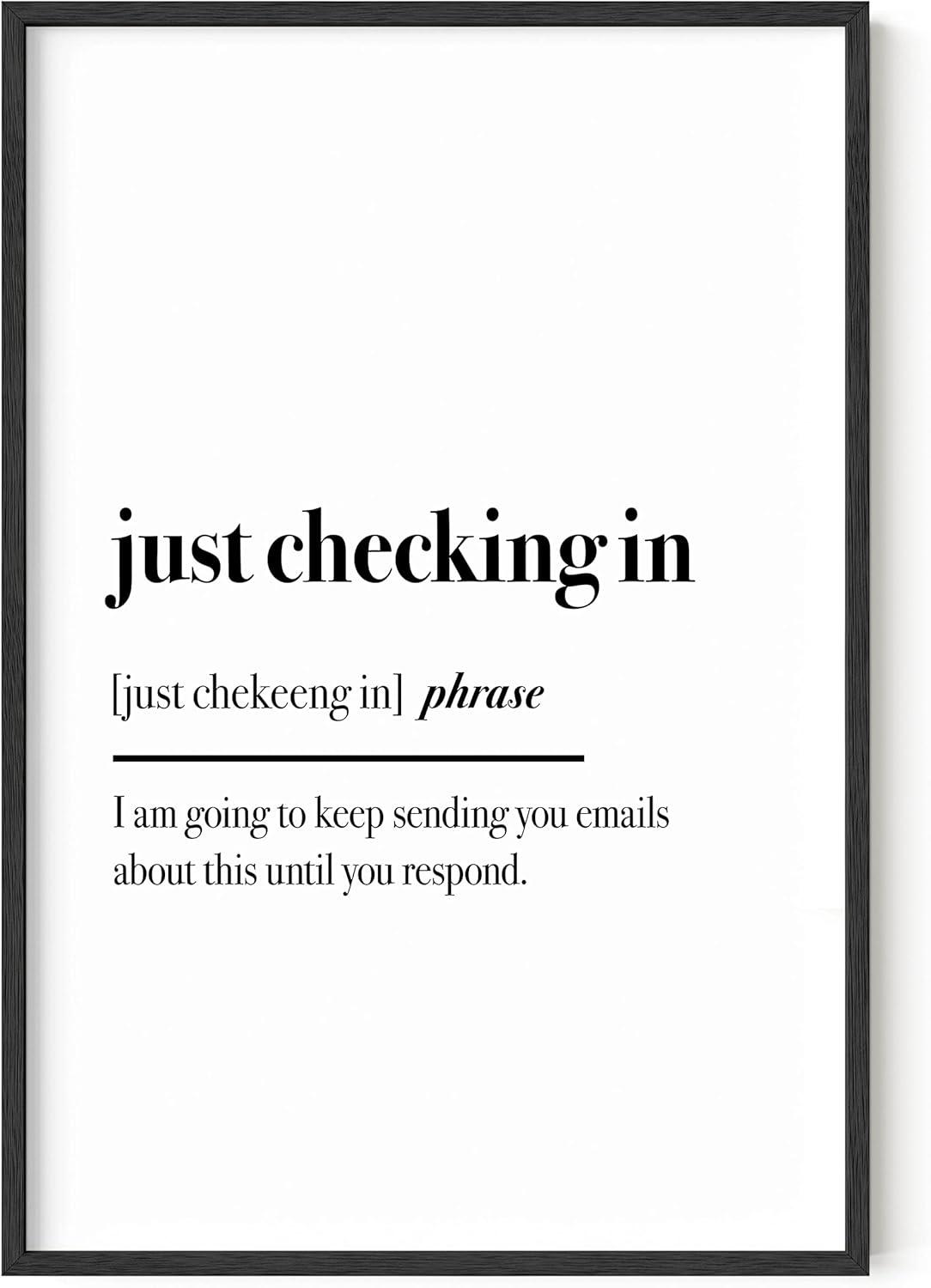 imageHAUS AND HUES Home Office Wall Decor  Funny Wall Art for Office Cubicle Wall Decor Funny Office Decorations for Work Funny Cubicle Decor Wall Sayings for Office Meeting Framed Beige 16x20Just Checking In