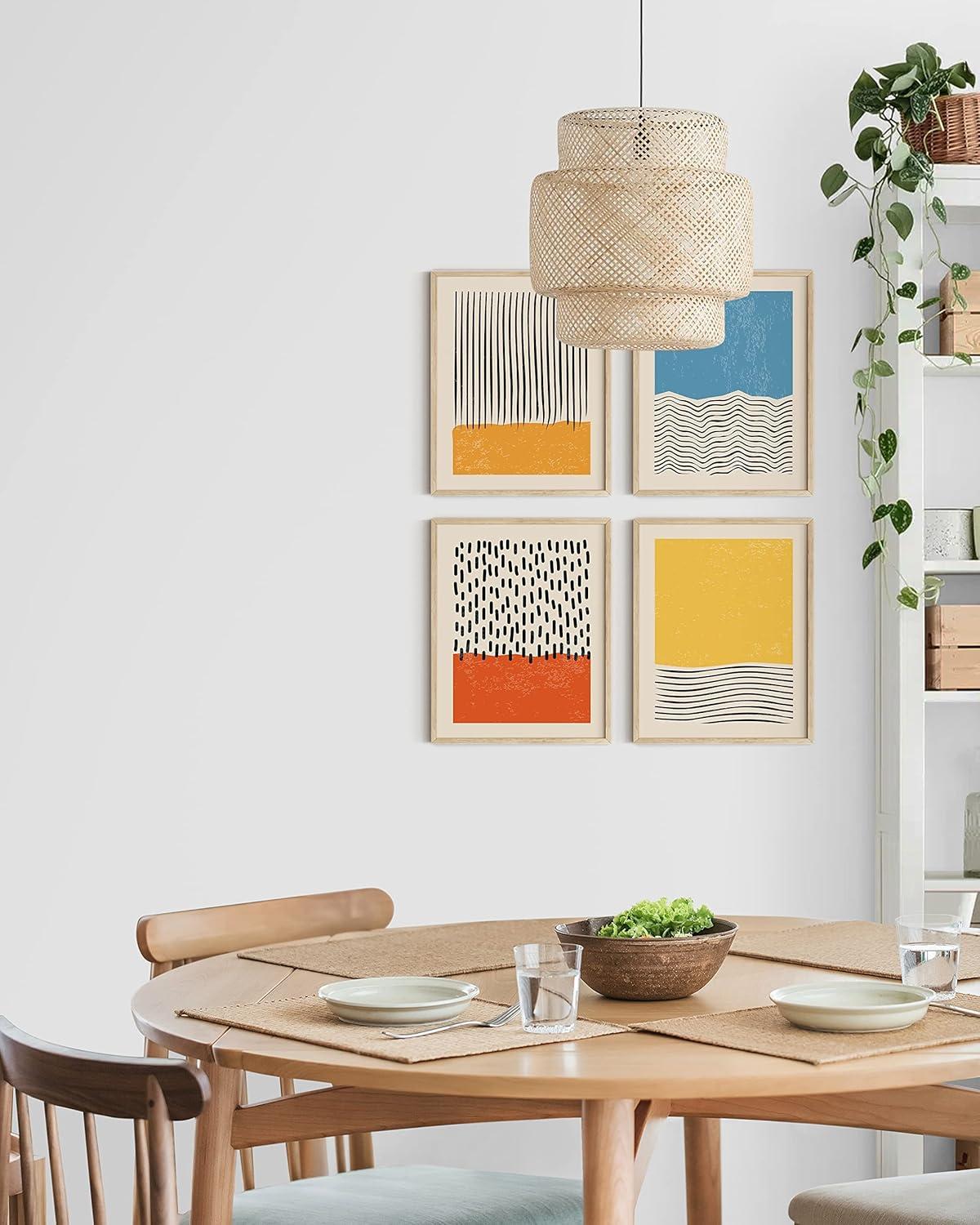 imageHAUS AND HUES Nature Wall Art  Set of 4 Landscape Wall Art Watercolor Prints Abstract Nature Wall Decor Earth Tones Neutral Art Beige Frame 11x14Colors  Lines