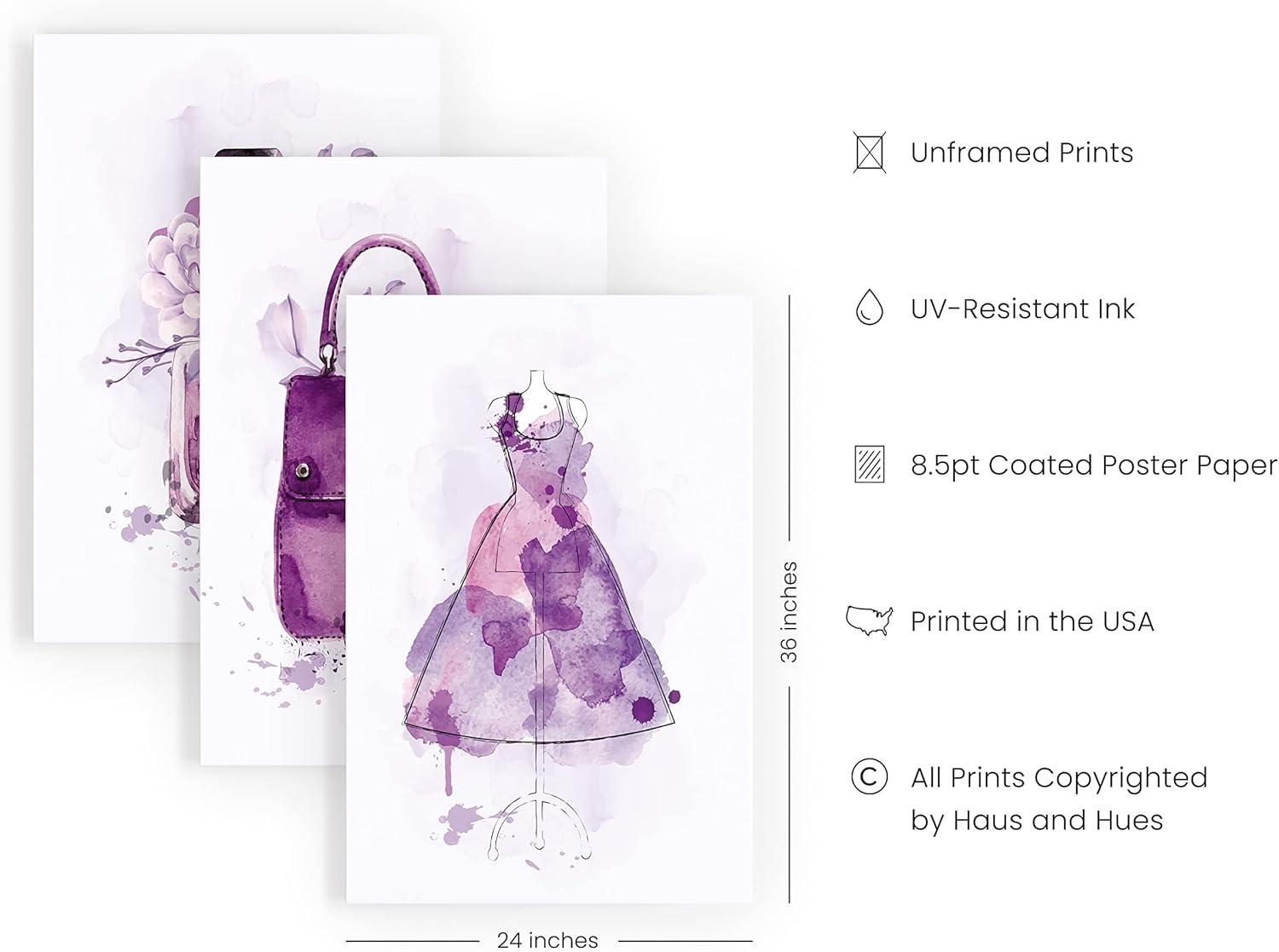 imageHAUS AND HUES Preppy Wall Art  Set of 3 Colorful Travel Posters Trendy City and Beach Prints for Bedroom Decor Unframed 24x36Purple Glam Watercolor