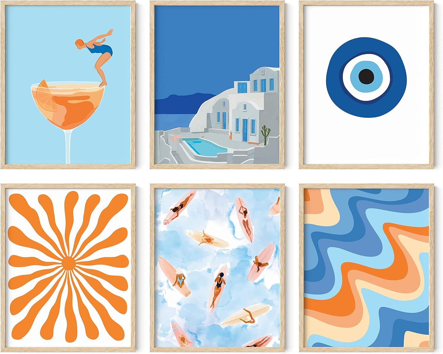 imageHAUS AND HUES Travel Wall Art  Framed Wall Art Italy Travel Posters Europe Wall Flower Pictures Vintage Posters Framed Peach Wall Decor Flower Prints Amalfi Poster Beige Frame 11x14Summer Gallery